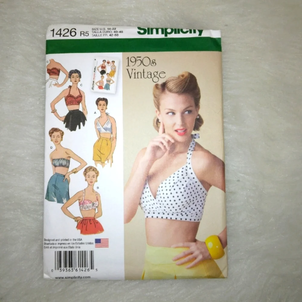 SIMPLICITY 1426 Sz 14-22 Vintage 1950s style bra tops in 4 styles